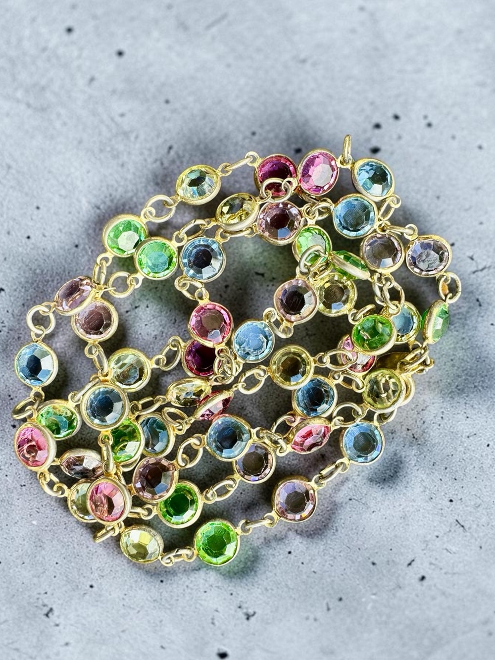 Vintage AUSTRIAN CRYSTAL USA Multicolored Bezel Crystals 35” Necklace